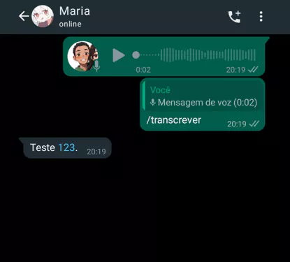Imagem transcrevendo um áudio